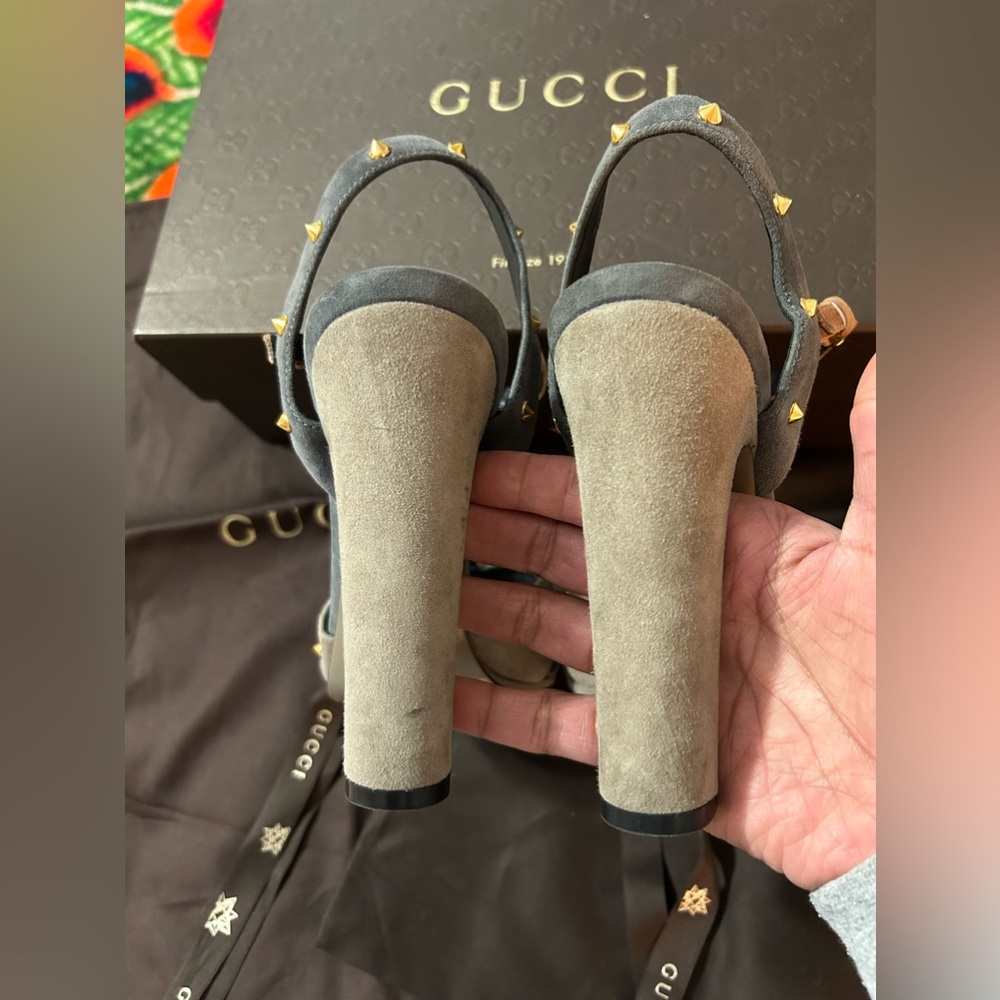 **SOLD** Gucci 5” Heeled Sandals w/ Gold Studs - EUC - Picture 5 of 10